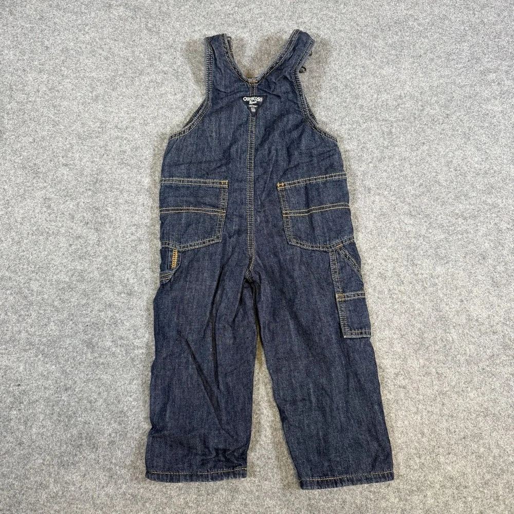 OshKosh B'gosh Overalls Kids 2T Blue Denim Lined Bib Jeans Plaid Flannel
